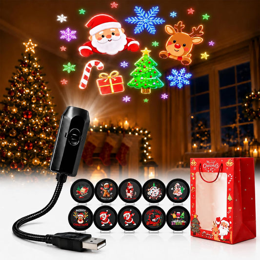 Plug and Play HD Christmas Projector, Holiday Projector Lights Indoor with 6 or 10 Festive Scenes, 5D Holographic Night Light Projector, No Wifi or App Needed, Auto Shut-Off, Silent Operation (10PCS)