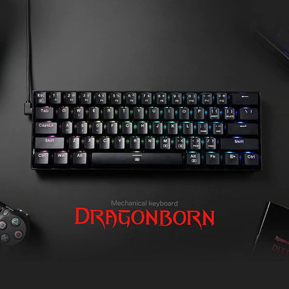 K630 Dragonborn 60% Wired RGB Gaming Keyboard - Compact 61-Key Mechanical Keyboard with Tactile Brown Switches for Enhanced Gaming Experience