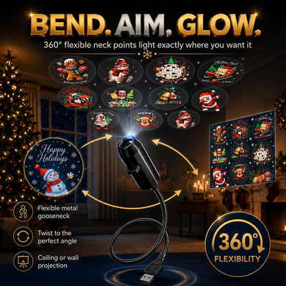 Plug and Play HD Christmas Projector, Holiday Projector Lights Indoor with 6 or 10 Festive Scenes, 5D Holographic Night Light Projector, No Wifi or App Needed, Auto Shut-Off, Silent Operation (10PCS)