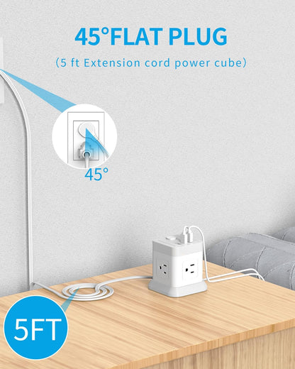 Premium Power Strip with USB-C - 4 Outlets & 3 USB Ports, 5 FT Extension Cord in Elegant White