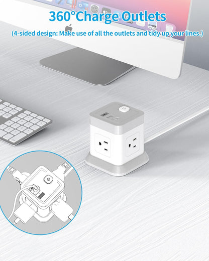 Premium Power Strip with USB-C - 4 Outlets & 3 USB Ports, 5 FT Extension Cord in Elegant White