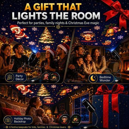 Plug and Play HD Christmas Projector, Holiday Projector Lights Indoor with 6 or 10 Festive Scenes, 5D Holographic Night Light Projector, No Wifi or App Needed, Auto Shut-Off, Silent Operation (10PCS)