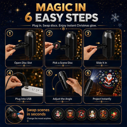 Plug and Play HD Christmas Projector, Holiday Projector Lights Indoor with 6 or 10 Festive Scenes, 5D Holographic Night Light Projector, No Wifi or App Needed, Auto Shut-Off, Silent Operation (10PCS)