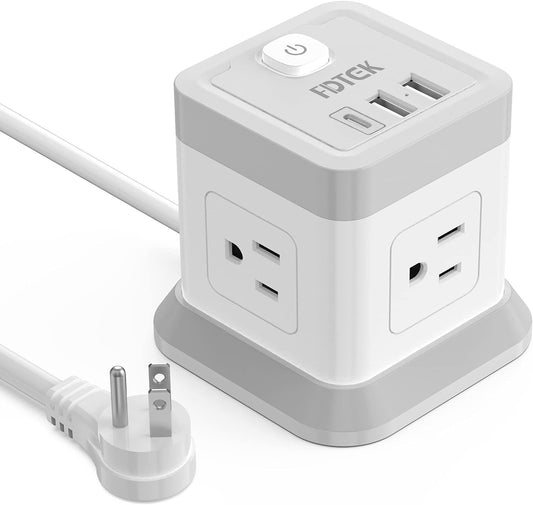 Premium Power Strip with USB-C - 4 Outlets & 3 USB Ports, 5 FT Extension Cord in Elegant White